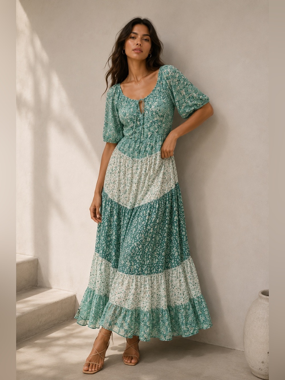 Zara floral print tiered dress